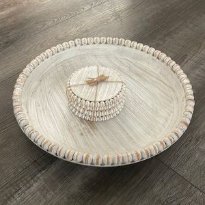 Whitewashed Wood Bowl & Coasters